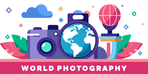 Obraz premium World Photography Day Background Illustration.