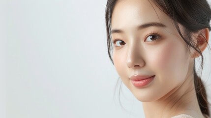 Fototapeta premium A young Asian woman with a beautiful, clean face.