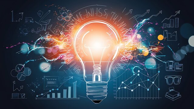 A conceptual illustration of a light bulb representing a clever thought and inventive breakthrough, signifying brilliant marketing strategy preparation and imaginative thinking in company