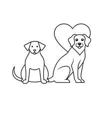 dog, doodle, friends, friendship, graphic, outline, pet, puppy, simplicity, trendy, trust, drawing, hand-drawn, linear, loyal, loyalty, sitting, vignetting, illustration, isolated, minimalistic.