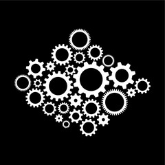 Gear wheel vector icon set ilustration. Machinery technology cogwheel symbol. Work setting gear wheels engine. Configuration technical rotation. Mechanism symbol factory industry in white black color