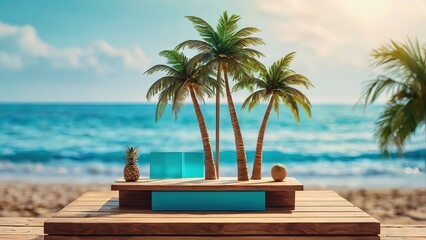 Summer beach with palm trees, product mockup