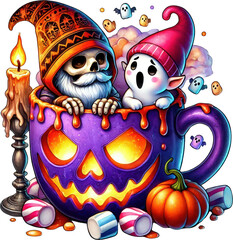 Watercolor Halloween, Ghost Party Halloween, Coffee Ghost Fantasy, Pumpkin, Spider, Commercial Use