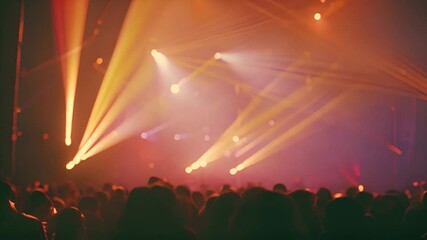 Silhouette, party or crowd in a underground club, dance concert dancing with freedom in crazy rock music festival at night. Audience, nightclub and excited people at a techno, rave or punk disco event