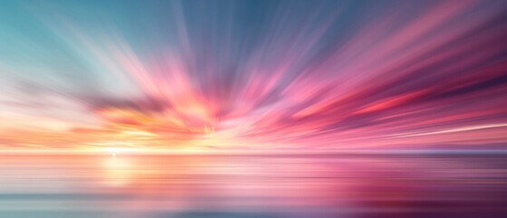 Obraz premium Colorful abstract motion blur background with vibrant hues of pink, purple, and blue, resembling a radiant sunset over calm waters.
