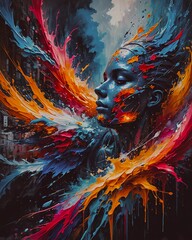 "Ethereal Eruption: A Dance of Cosmic Energy" is a captivating visual journey that explores the interplay of cosmic forces and human essence. 