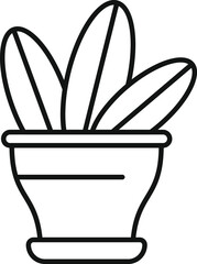 Home plant growing in pot with leaves line icon, concept of home gardening