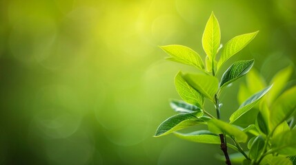 Tender Green Leaves of a Young Plant with a Sunlit Blurred Background. Generative AI
