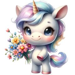 Cute unicorn with flowers 