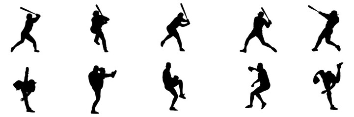set baseball silhouette illustration background