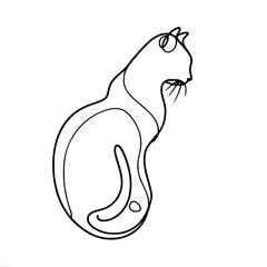 stylized drawing of a cat sitting with his face turned away, one-line vector drawing