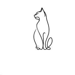 stylized drawing of a cat sitting in a graceful pose, one-line vector drawing