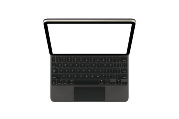 Tablet pc with blank white screen and keyboard isolated on white background