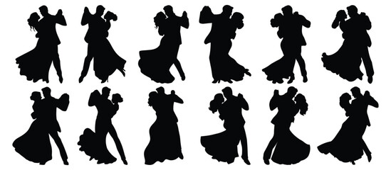 Dancing couple silhouette set vector design big pack of illustration and icon