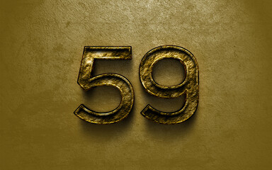 3D dark golden number design of 59 on cracked golden background.