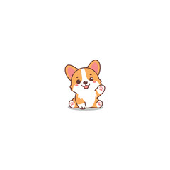 Cute corgi puppy sitting and waving paw cartoon, vector illustration