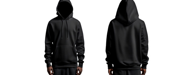 Black front and back view hoodie hoody cut out transparent background