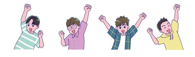 元気にガッツポーズをする小学生男子