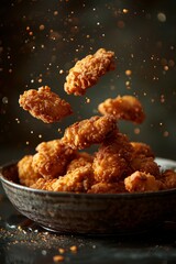fried chicken wings with spices on black background
