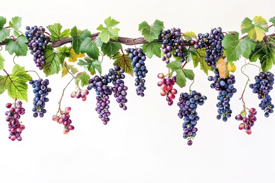 Black grape on cane vine with leafe. Isolated
