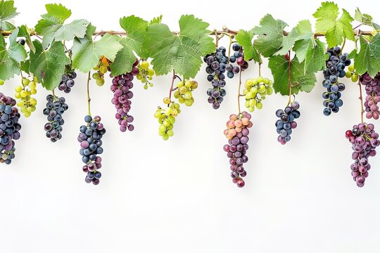 Black grape on cane vine with leafe. Isolated

