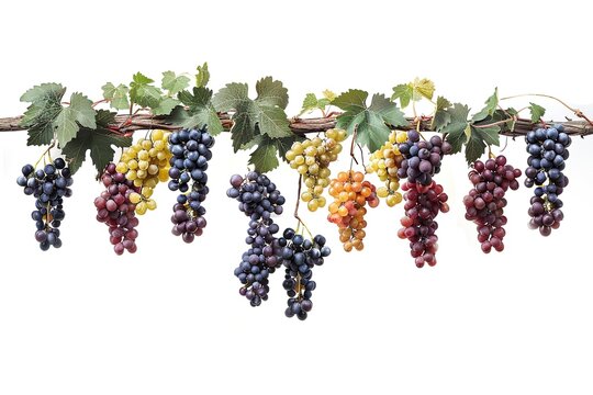 Black grape on cane vine with leafe. Isolated
