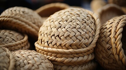 Obraz premium A close-up of a detailed, handwoven basket with intricate patterns and natural materials 