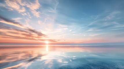 Obraz premium Peaceful ocean sunset with vibrant sky reflection on calm water, capturing the serene beauty of nature in pastel hues.