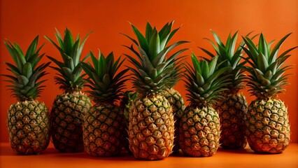 Fototapeta premium Perfectly Aligned Pineapples with Vibrant Green Leaves
