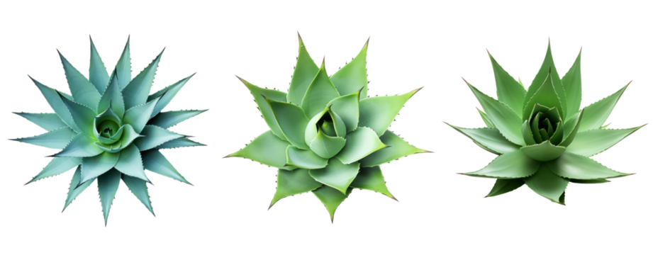 top view cut out green agave cactus plant transparent background.
