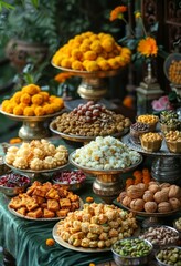 Fototapeta premium various indian traditional sweet snacks and sweets on a background.