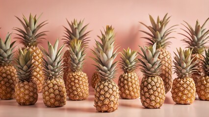 Fototapeta premium Scrumptious Still Life of Perfectly Aligned Pineapples with Pastel Pink Background