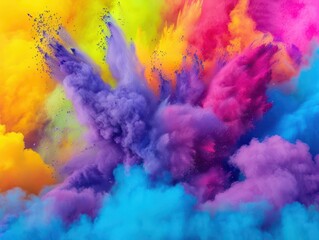Fototapeta premium holi color explosion dynamic burst of vibrant powder pigments freezeframe capture rainbow palette billowing dust clouds joyful atmosphere