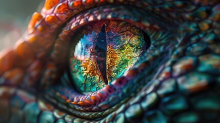 Obraz premium Realistic detail of dragon eyes with colored leather