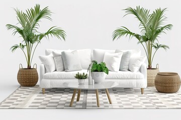 Modern light blue interior background, wall mock up, 3d render
