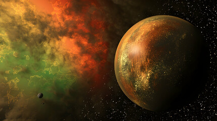 Obraz premium A solar planet with a vibrant display of aurora australis, creating a colorful and mesmerizing night sky 