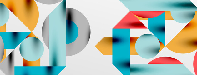 Circles and shadows. Colorful round elements with triangles, semi circles and other shapes. Vector Illustration For Wallpaper, Banner, Background, Card, Book Illustration, landing page