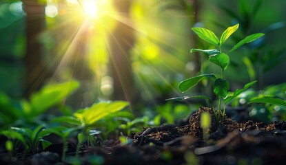 New Life in the Forest: A Sprout Growing Towards the Sun