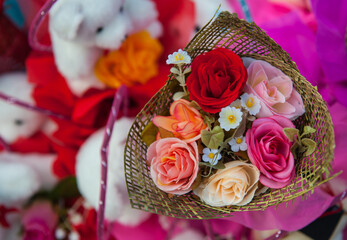 Bouquets of flowers are given as gifts on various occasions.