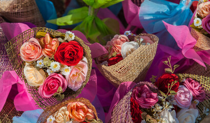 Bouquets of flowers are given as gifts on various occasions.