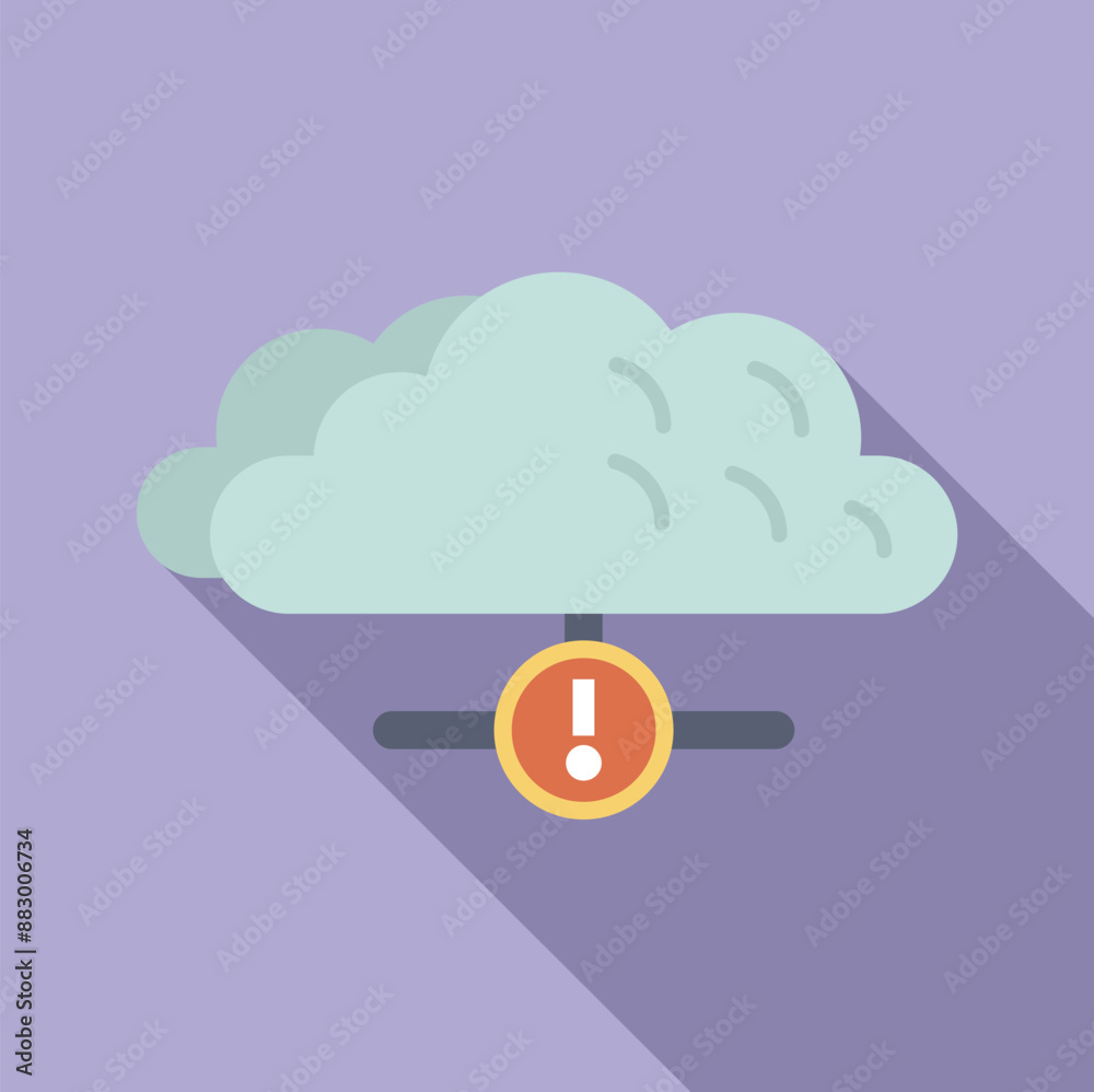 Poster cloud computing network showing warning exclamation point icon for system alert or error