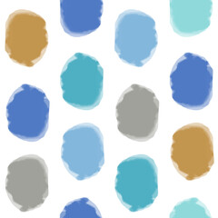 Abstract Hand Drawn Watercolor Seamless Pattern. Blue, Gray and Gold Spots Isolated on a White Background. Modern Geometric Seamless Pattern. Cute Endless Print with Watercolor Stains. 