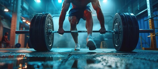 Powerlifting in a Gym with Blue Lights