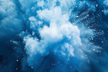 An abstract explosion of dust particles in serene shades of white and blue. This artistic illustration features a dynamic burst against a calming background, ideal for minimalist and modern designs