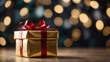 A beautifully wrapped gift box in shiny gold