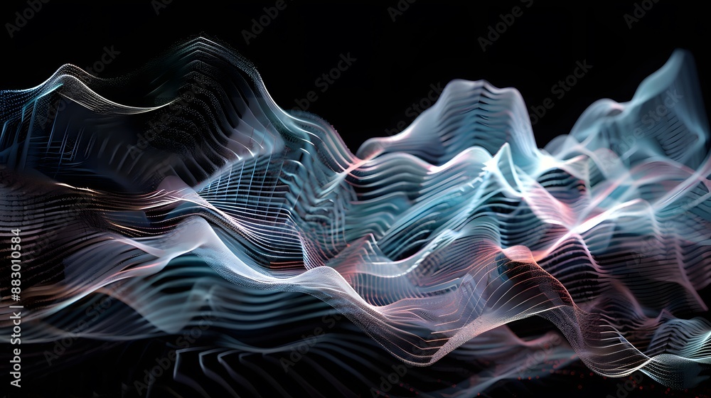Poster waveforms: an abstract visualization of audio waveforms, each with unique harmonic content and chara