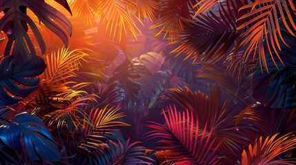 Fototapeta premium Abstract background featuring tropical plants in trendy colors.