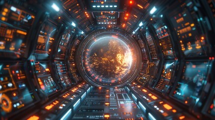 Spaceship Interior with Earth View