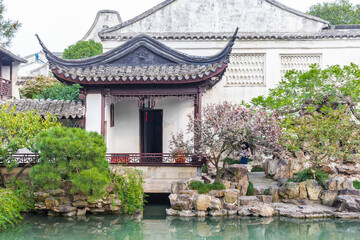 Fototapeta premium Historic pavillion in the master of nets garden of Suzhou, China
