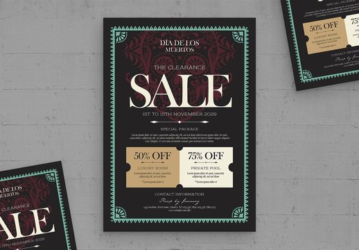 Mexican Dia De Los Muertos or Day of The Dead Flyer Template with Retail Sale Theme